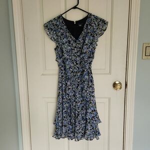 Blue Floral Ruffle Dress